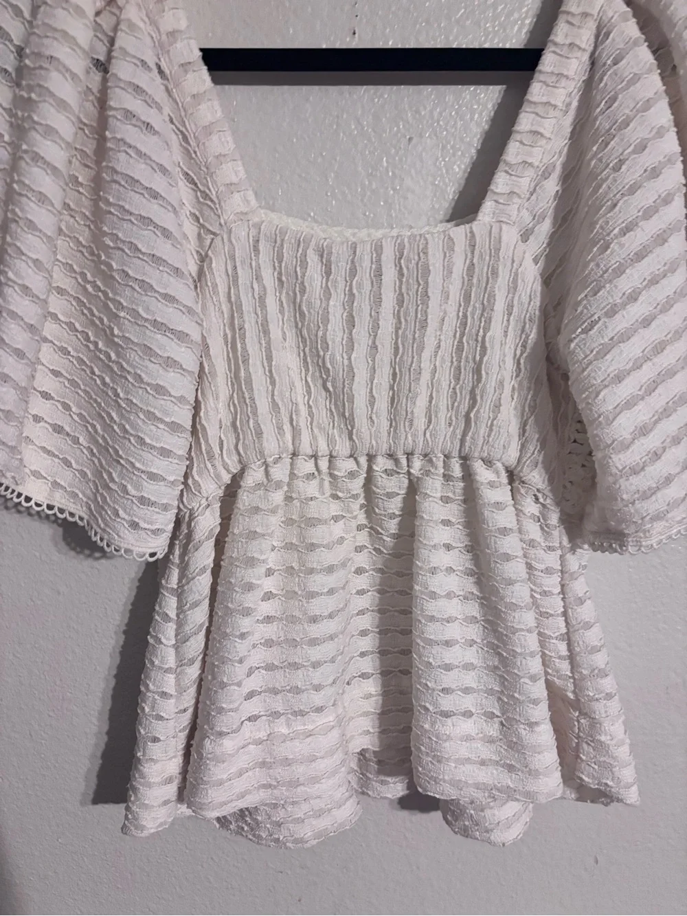 Anthropologie Sarah Hann Flutter-Sleeve Crochet Top